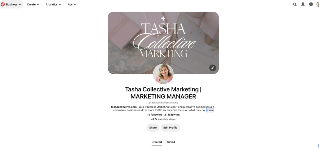 Tasha Collective Marketing LLC Pinterest Business Account. 